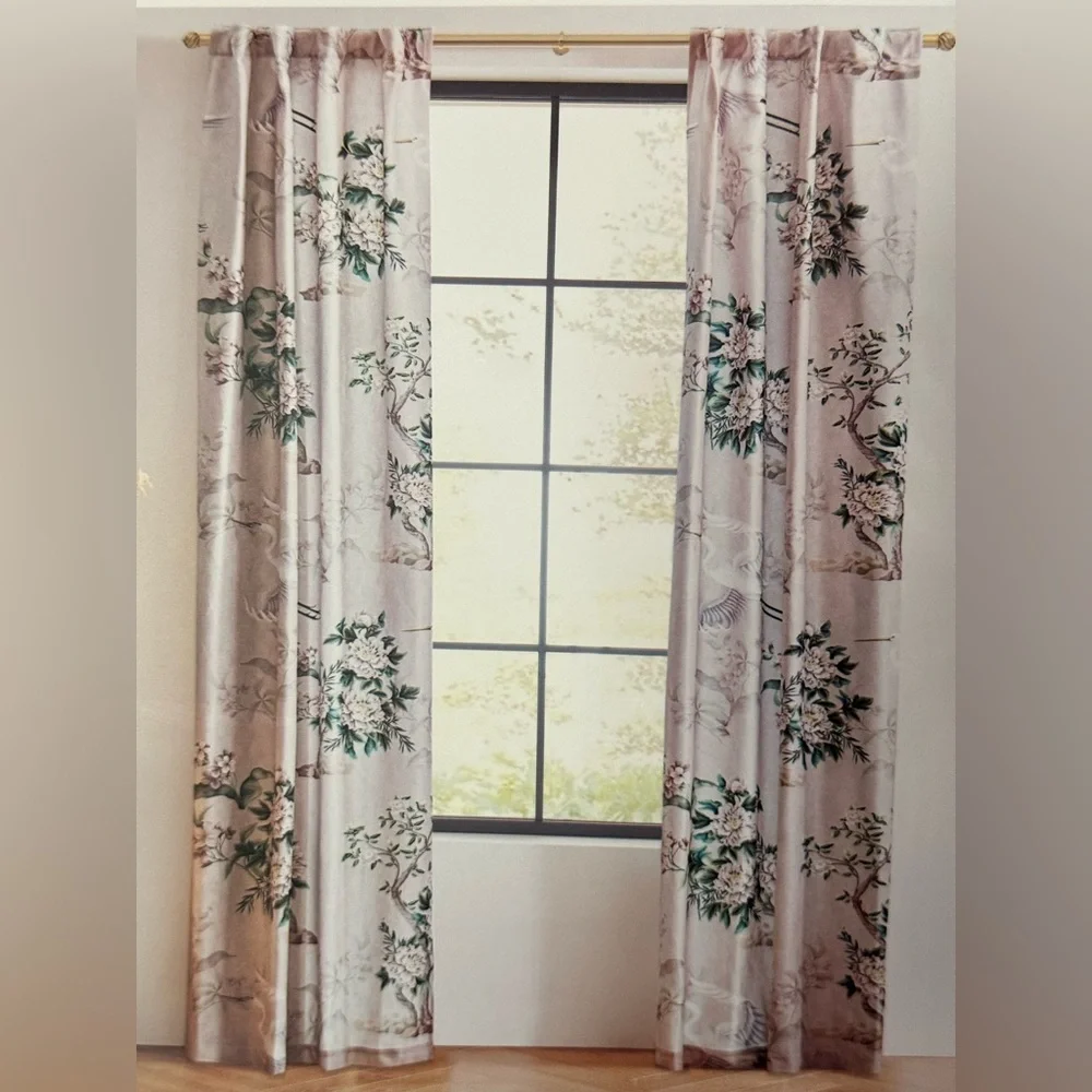Callisto Velvet Floral Crane Drapers Back Top Grey 2 Window Curtain Panels 38x96